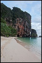 Pranang Cave Beach and limestone crag, Railay. Krabi Province, Thailand (color)