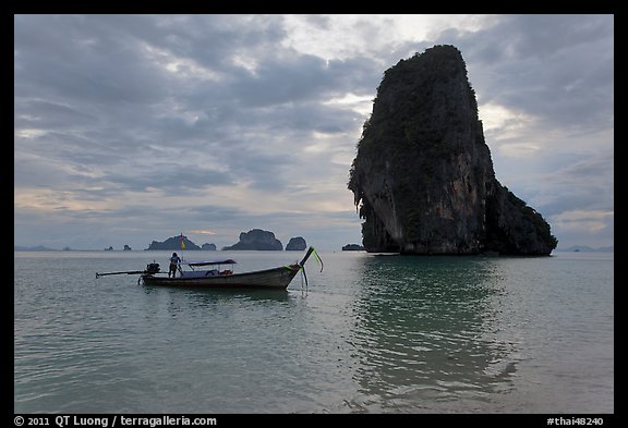 Boat and Happy Island, Railay. Krabi Province, Thailand (color)