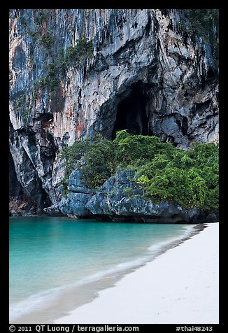 Beach, cliff and cave, Rail Leh. Krabi Province, Thailand (color)