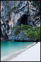 Beach, cliff and cave, Rail Leh. Krabi Province, Thailand