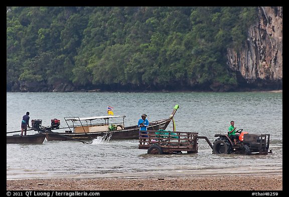 Tractor and longtail boat,  Railay East. Krabi Province, Thailand