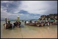 Long tail boats on beach, Hat Rai Leh West. Krabi Province, Thailand ( color)