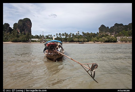 Tail of boat, and Railay East. Krabi Province, Thailand