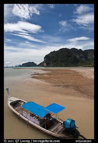 Boat and cliffs, Ao Nammao. Krabi Province, Thailand