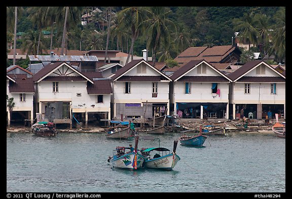 Boats and waterfront houses, Tonsai Village, Phi-Phi island. Krabi Province, Thailand