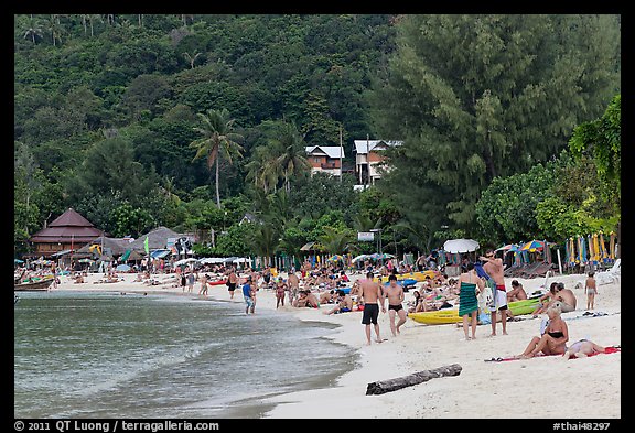 Packed beach, Ao Lo Dalam, Phi-Phi island,. Krabi Province, Thailand (color)