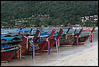 Row of long tail boats on Lo Dalam beach, Phi-Phi island. Krabi Province, Thailand ( color)