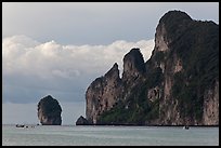 Cliffs and clouds, Lo Dalam bay, Ko Phi-Phi island. Krabi Province, Thailand (color)