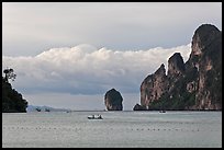 Distant boats and cliffs, Lo Dalam bay, Ko Phi-Phi Don. Krabi Province, Thailand (color)