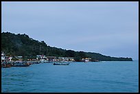 Shoreline and hills at dusk, Phi-Phi island. Krabi Province, Thailand