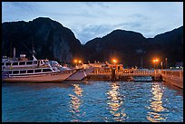 Harbor and cliffs at dusk, Ko Phi-Phi island. Krabi Province, Thailand ( color)