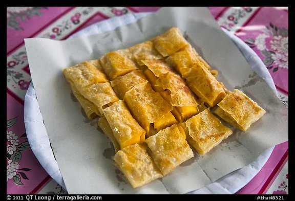 Thai pancake on plate, Tonsai village, Phi-Phi island. Krabi Province, Thailand (color)