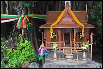 Spirit house and banyan roots, Phi-Phi island. Krabi Province, Thailand (color)