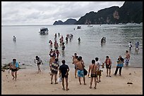 Beach with tourists arriving, Phi-Phi island. Krabi Province, Thailand (color)