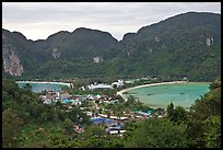 Twin bays and craggy hills, Ko Phi-Phi island. Krabi Province, Thailand (color)