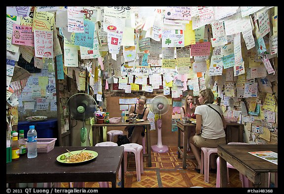 Pad Thai restaurant festoned with customer notes, Phi-Phi island. Krabi Province, Thailand