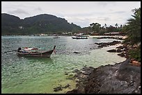 Long tail boat, and Tonsai village, Ko Phi-Phi Don. Krabi Province, Thailand