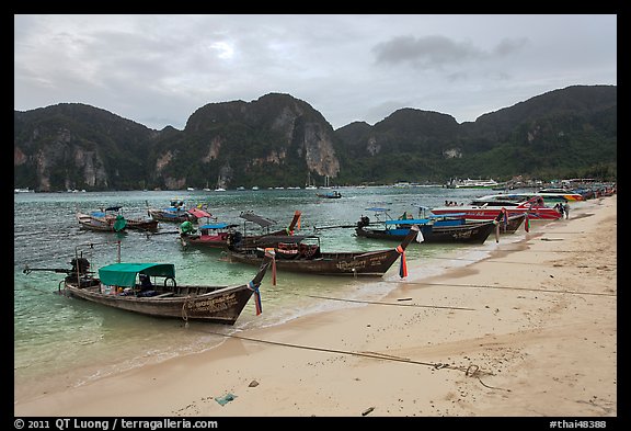 Longtail boats, Tonsai beach, Ko Phi Phi. Krabi Province, Thailand (color)