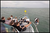 Passengers on prow of boat. Krabi Province, Thailand