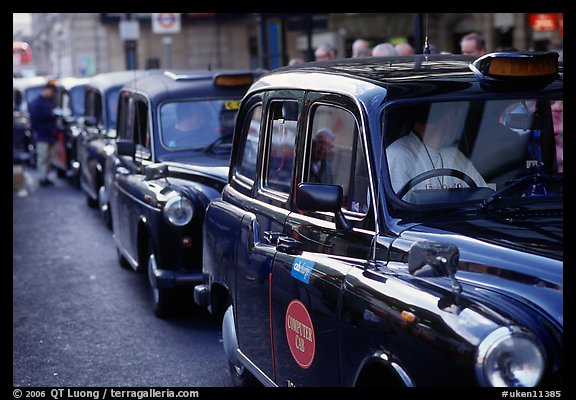 Black London cabs. London, England, United Kingdom (color)