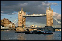 Barges and Tower Bridge. London, England, United Kingdom (color)