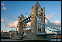 Close view of Tower Bridge, at sunset. London, England, United Kingdom (color)