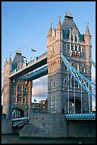 Close view of the two towers of the Tower Bridge. London, England, United Kingdom (color)