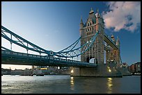 Wide view of Tower Bridge, a landmark 1876 bascule bridge. London, England, United Kingdom