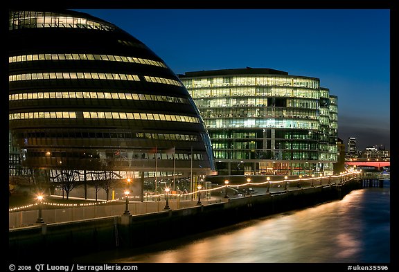 City Hall, designed by Norman Foster,  at night. London, England, United Kingdom (color)