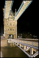 North Tower and upper walkway of the London Bridge at night. London, England, United Kingdom