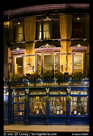 Building housing the pub Shipwrights Arms at night. London, England, United Kingdom (color)