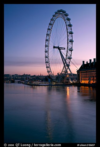 London Eye and Thames River at dawn. London, England, United Kingdom