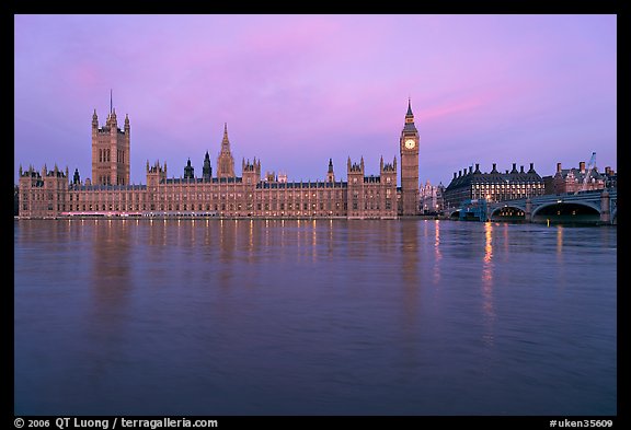 Houses of Parliament and Thames at dawn. London, England, United Kingdom (color)