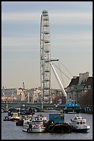 Boats, Thames River, and London Eye. London, England, United Kingdom ( color)
