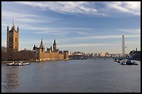 London Skyline with Westminster Palace, Westminster Bridge, and Millennium Wheel. London, England, United Kingdom
