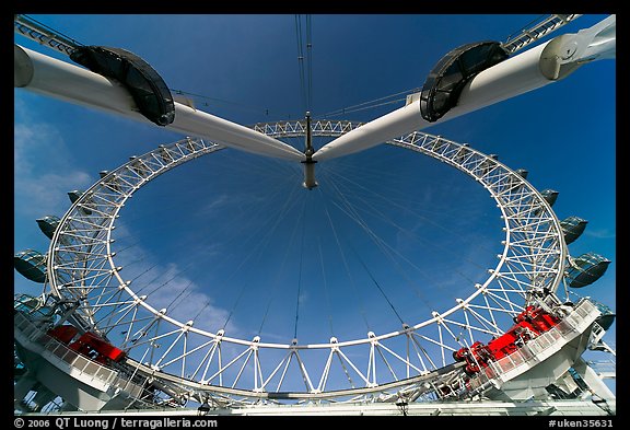 London Eye and support beams seen from the base. London, England, United Kingdom