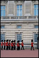 Guards marching during the changing of the Guard, Buckingham Palace. London, England, United Kingdom