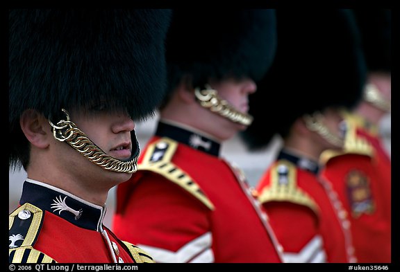 Close up of guards in ceremonial dress. London, England, United Kingdom (color)