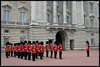 Household division guards during the changing of the Guard ceremonial. London, England, United Kingdom (color)