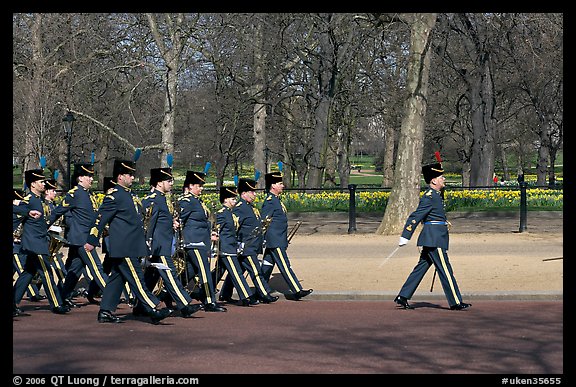 Guards marching near Buckingham Palace. London, England, United Kingdom (color)