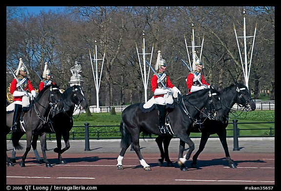 Horse guards riding near Buckingham Palace. London, England, United Kingdom