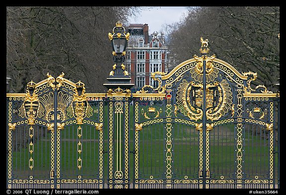 Gilded grids and park near Buckingham Palace. London, England, United Kingdom (color)