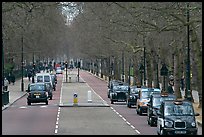 Black cabs and street near Saint James Park with. London, England, United Kingdom