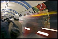 People and train in motion, London underground. London, England, United Kingdom (color)