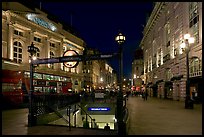 Underground station entrance at dusk, Piccadilly Circus. London, England, United Kingdom ( color)