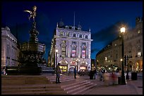 Piccadilly Circus and Eros statue at night. London, England, United Kingdom (color)