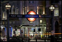 Subway entrance at night, Piccadilly Circus. London, England, United Kingdom ( color)