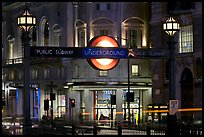 Subway entrance at night, Piccadilly Circus. London, England, United Kingdom