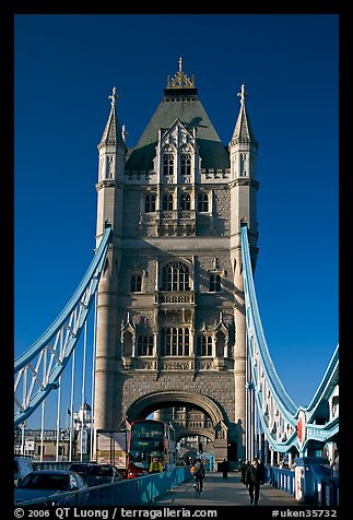 Commute hour on Tower Bridge, early morning. London, England, United Kingdom (color)