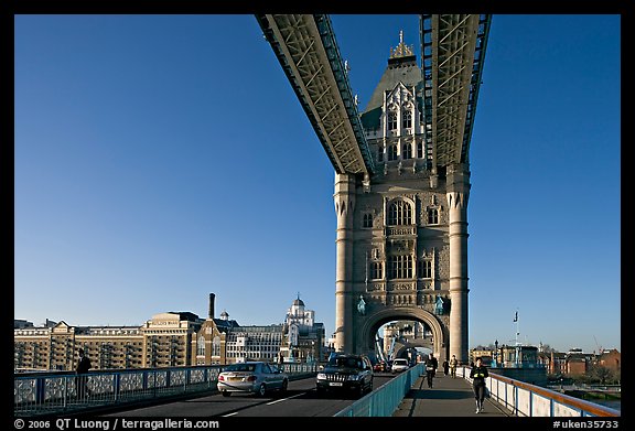 Jogger and South Tower of Tower Bridge,  early morning. London, England, United Kingdom (color)